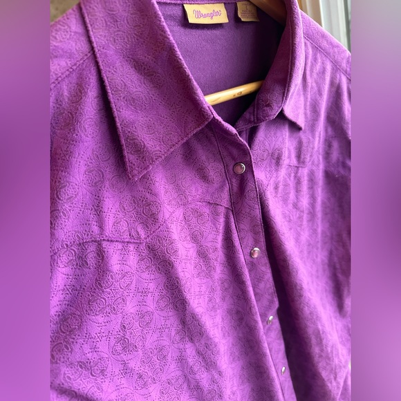 Wrangler Pearl Snap Suede Western Button Up Shirt Size Large Purple Pattern - Picture 5 of 10